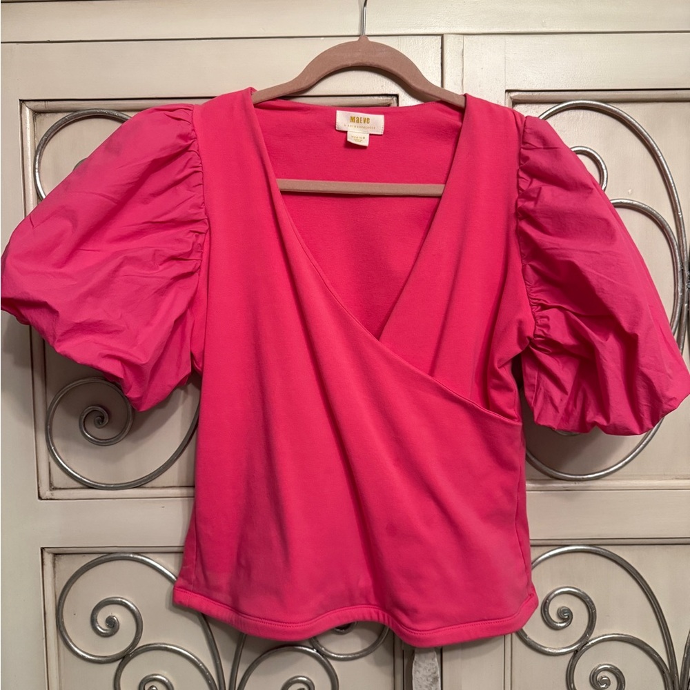 Anthropologie Maeve Pink Puff Sleeve Blouse